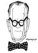 Guimarães Rosa em charge do caricaturista barbacenense Afonso de Siqueira Soares. Publicada originalmente no Jornal do Brasil em 1º de junho de 1974.